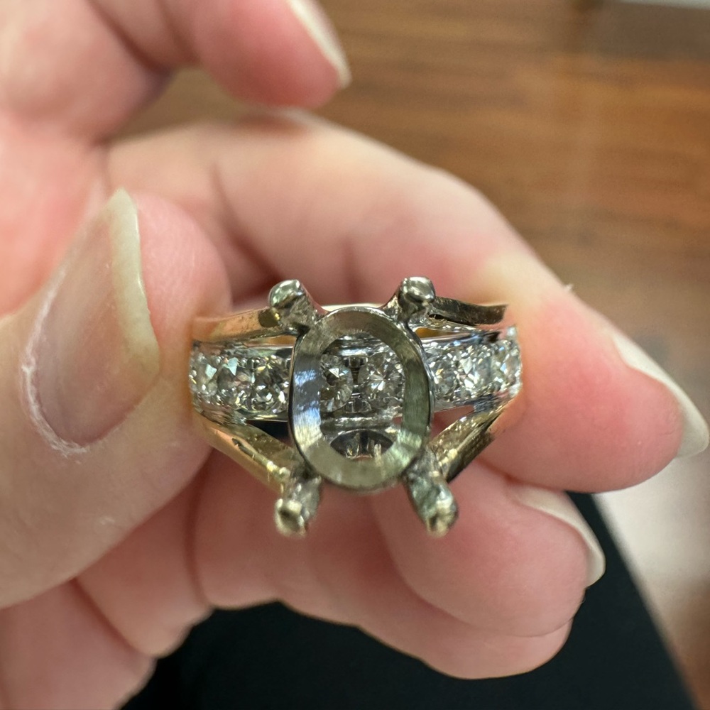 Unique 14k yellow gold ring with Canadian ice diamonds and a euroshank.